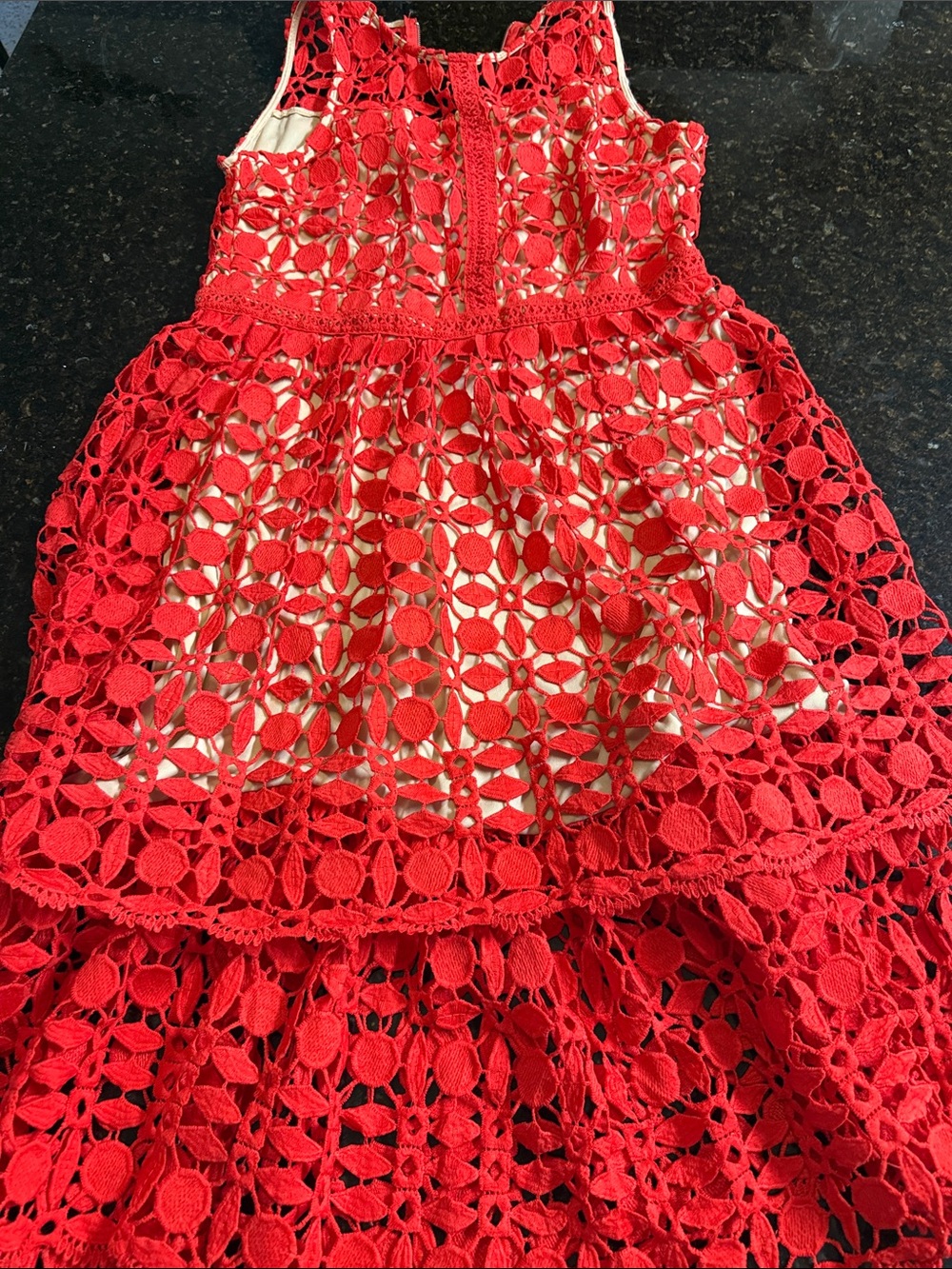 Red Crochet Lace Sleeveless Dress L